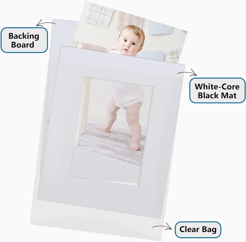 Somime 10 Pack White Photo Mats 11x14 for 8x10 with Core Bevel Cut Matte Sets, Acid Free Mat Board for Picture Frame, Photos, 11x14 Mat - Includes Pre-Cut Mats, Backing Boards and Clear Seal Bags - Image 5